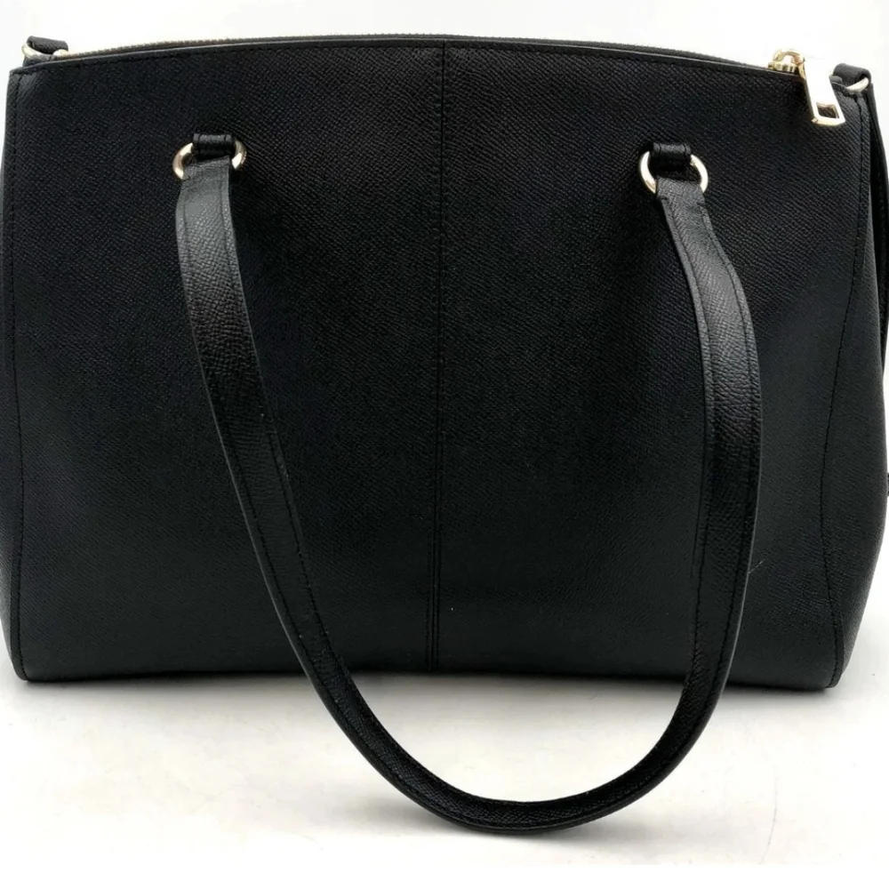 Coach Black Leather Double-Handle Crossbody Satchel with Gold Hardware